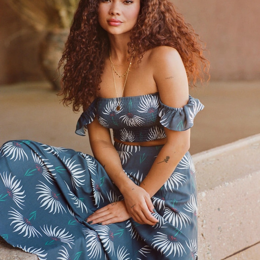 Lulus Trancoso Dusty Blue Floral Print Two-Piece Maxi Dress